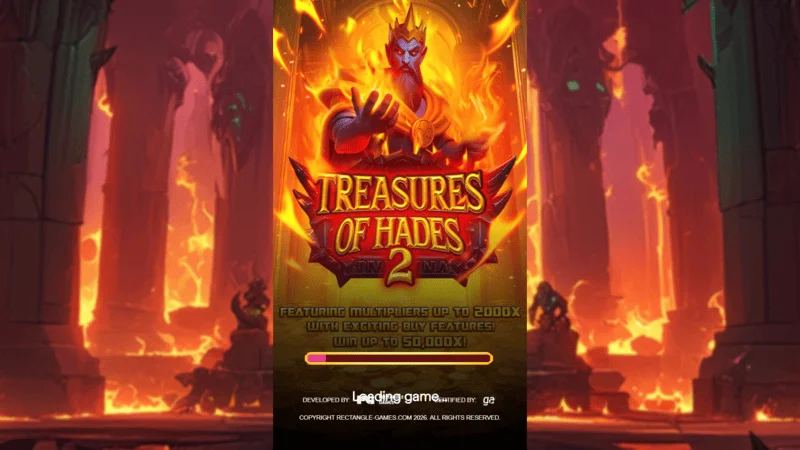 Treasures of Hades 2 — अंडरवर्ल्ड पौराणिक सेटिंग में Rectangle Games के स्लॉट की लोडिंग स्क्रीन