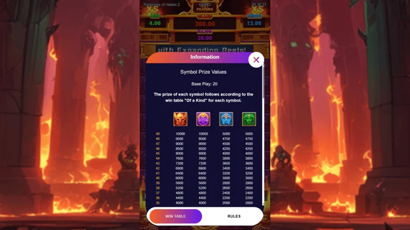 Treasures of Hades 2 — 96.95% RTP के साथ Rectangle Games के स्लॉट में भुगतान तालिका और प्रतीक