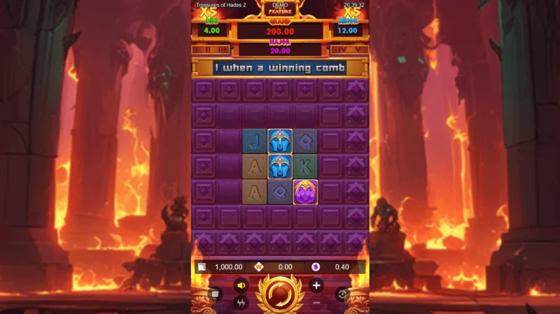 Treasures of Hades 2 — Rectangle Games के 3x3 रीलों और 20 बेटवे के साथ स्लॉट की मुख्य गेम स्क्रीन