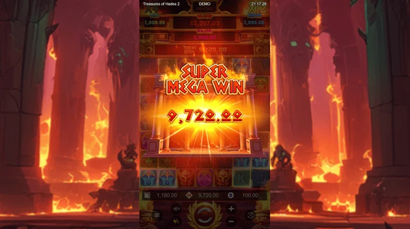 Treasures of Hades 2 — संचयी गुणक के साथ Free Spins राउंड में एक सुपर मेगा जीत